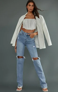 Tall Light Wash Extra Long Ripped High Waist Straight Leg Jeans