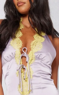 Tall Lilac Lace Detail Tie Front Bodycon Dress