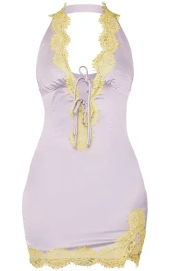 Tall Lilac Lace Detail Tie Front Bodycon Dress