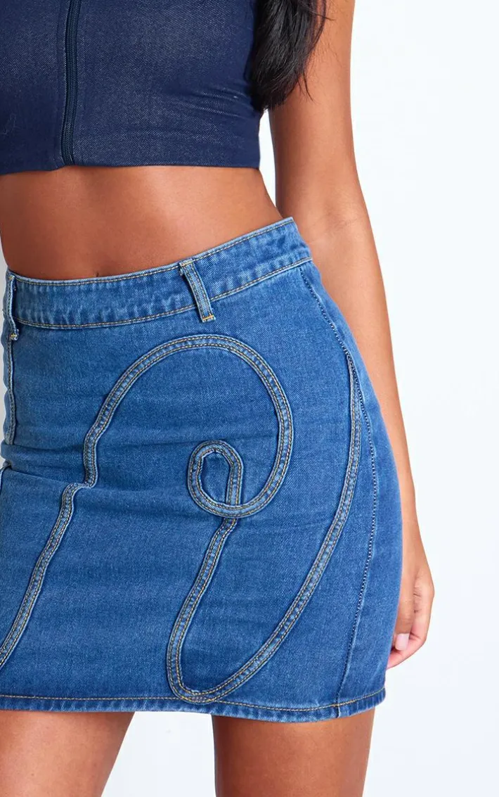 Tall Mid Blue Wash Overlay Design Denim Mini Skirt