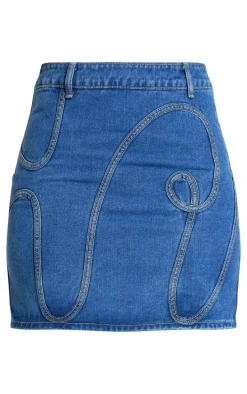 Tall Mid Blue Wash Overlay Design Denim Mini Skirt