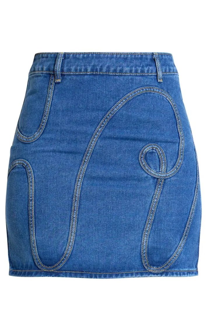 Tall Mid Blue Wash Overlay Design Denim Mini Skirt