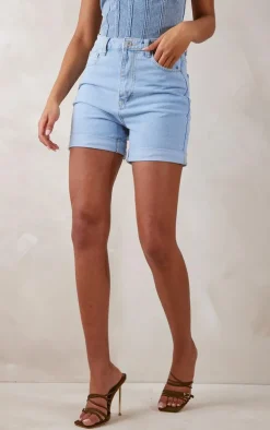 Tall Mid Blue Wash Turn Up Denim Shorts