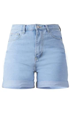 Tall Mid Blue Wash Turn Up Denim Shorts