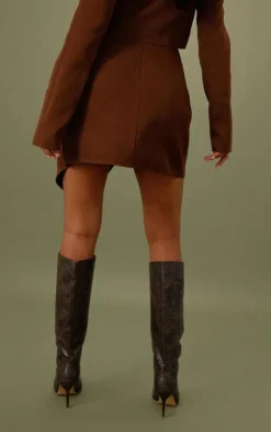 Tall Mocha Brown Button Front Mini Skirt