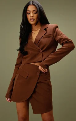 Tall Mocha Brown Button Front Mini Skirt