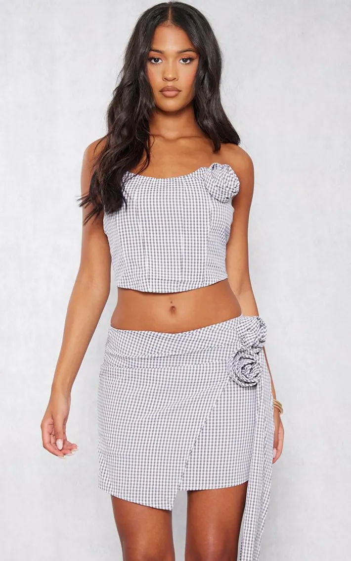 Tall Monochrome Check Rose Detail Corset Top