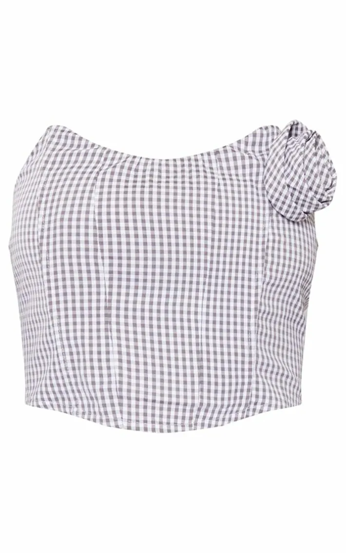 Tall Monochrome Check Rose Detail Corset Top