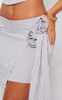 Tall Monochrome Check Rose Detail Mini Skirt
