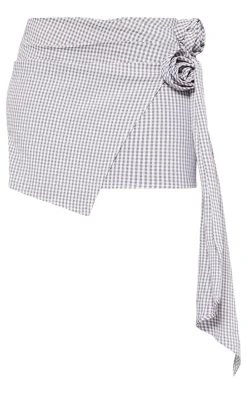 Tall Monochrome Check Rose Detail Mini Skirt