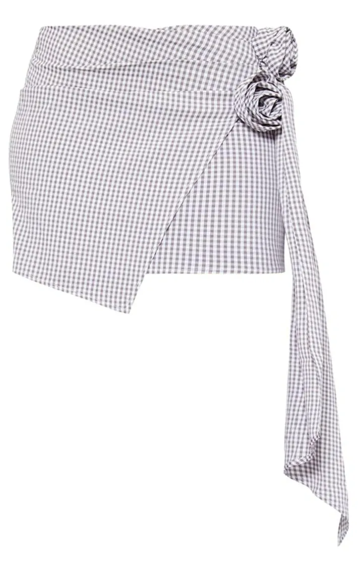 Tall Monochrome Check Rose Detail Mini Skirt