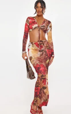 Tall Multi Floral Print Soft Touch Tie Front Top