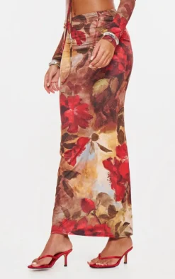 Tall Multi Floral Print Soft Touch Maxi Skirt
