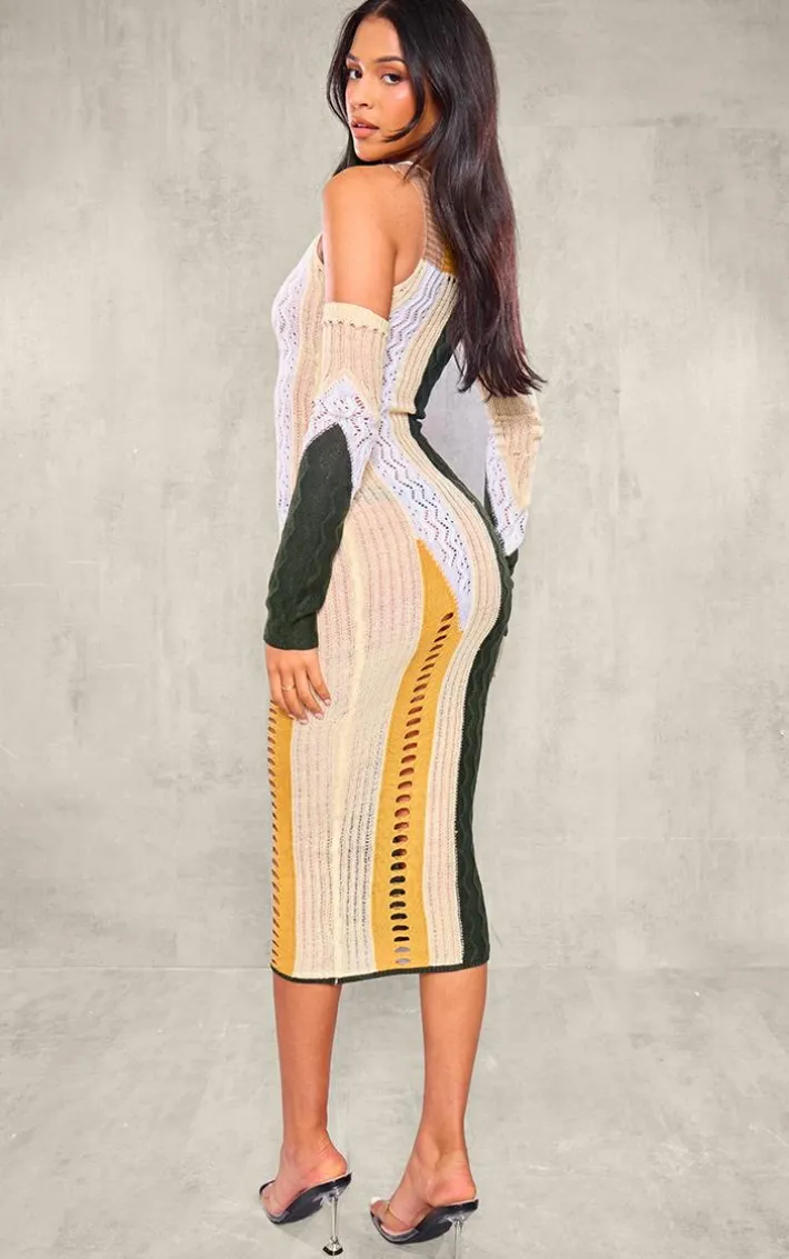 Tall Multi Green Knit Midi Dress With Matching Sleeves