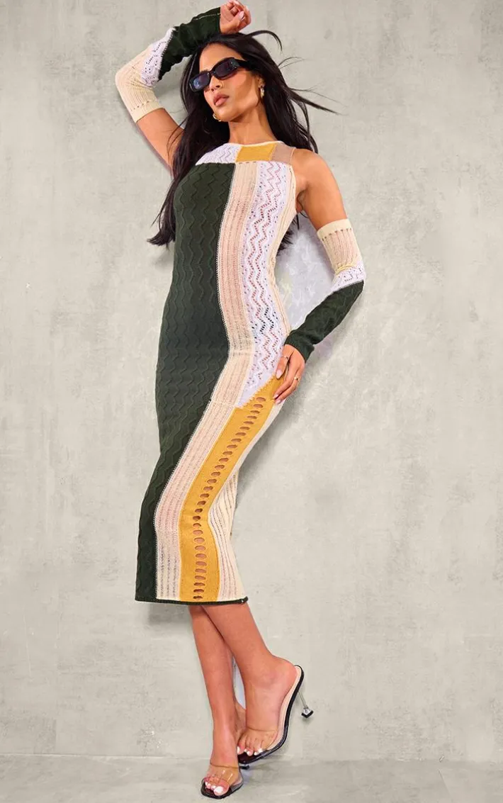 Tall Multi Green Knit Midi Dress With Matching Sleeves