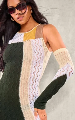 Tall Multi Green Knit Midi Dress With Matching Sleeves