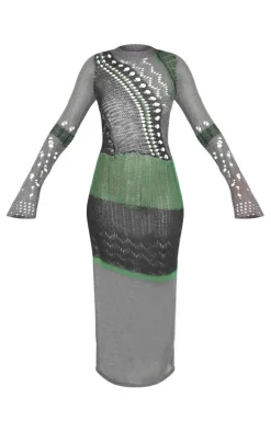 Tall Multi Open Knit Distressed Maxi Dress With Side Split