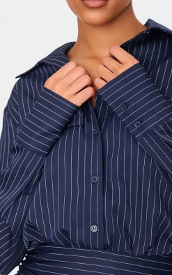 Tall Navy Pinstripe Shirt Ruched Mini Dress