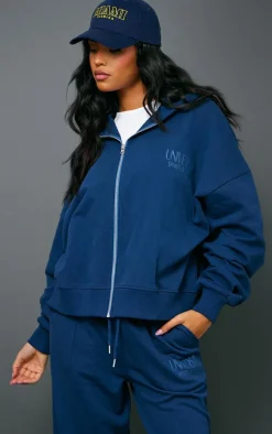 Tall Navy Premium Tonal Print Zip Up Boxy Hoodie
