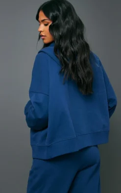 Tall Navy Premium Tonal Print Zip Up Boxy Hoodie