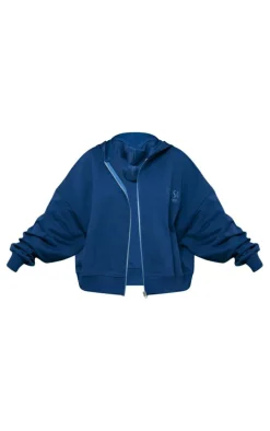 Tall Navy Premium Tonal Print Zip Up Boxy Hoodie