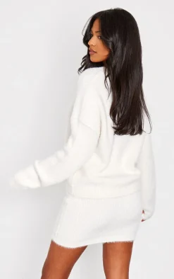 Tall Oatmeal Fluffy Knitted V Neck Sweater