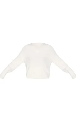 Tall Oatmeal Fluffy Knitted V Neck Sweater