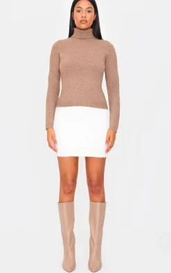 Tall Oatmeal Fluffy Knitted Mini Skirt