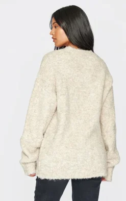 Tall Oatmeal New York Boucle Knit Oversized Sweater