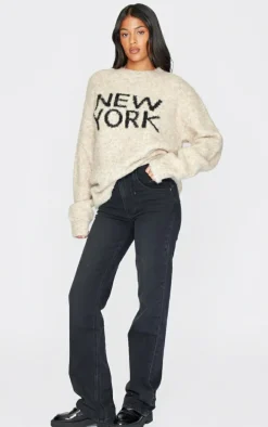 Tall Oatmeal New York Boucle Knit Oversized Sweater