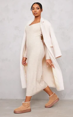 Tall Oatmeal Rib Knitted V Neck Midaxi Dress