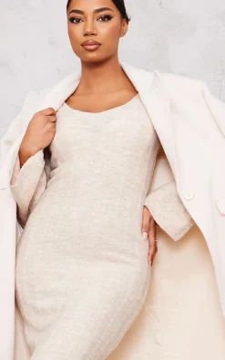Tall Oatmeal Rib Knitted V Neck Midaxi Dress