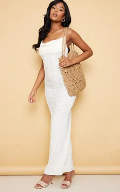 Tall Off White Textured Strappy Maxi Dress