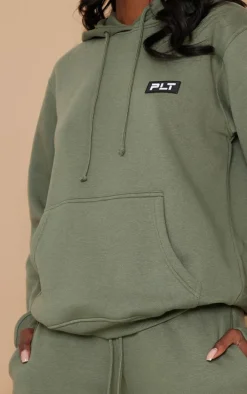 Tall Olive Badge Detailed Oversized Hoodie