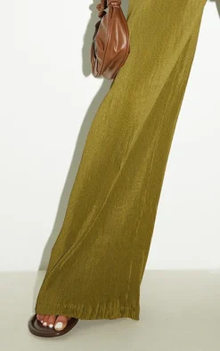 Tall Olive Plisse High Waisted Wide Leg Pants