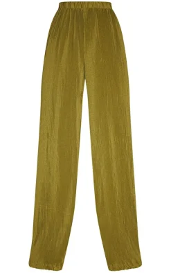Tall Olive Plisse High Waisted Wide Leg Pants