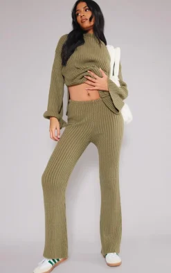 Tall Olive Soft Knit Wide Leg Pants