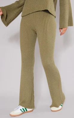 Tall Olive Soft Knit Wide Leg Pants