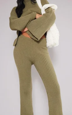 Tall Olive Soft Knit Wide Leg Pants