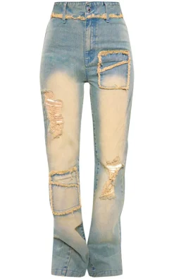 Tall Ombre Wash Distressed Detail High Waist Wide Leg Jeans