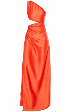 Tall Orange Satin One Shoulder Cut Out Detail Maxi Dress