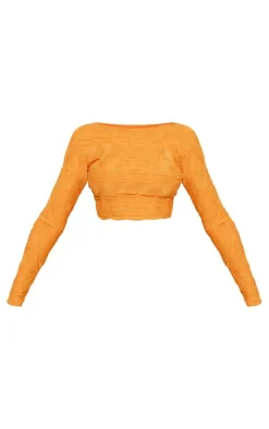 Tall Orange Textured Jersey Long Sleeve Backless Top