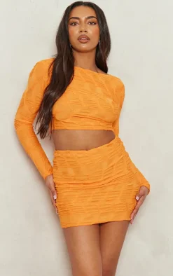 Tall Orange Textured Jersey Low Rise Micro Mini Skirt
