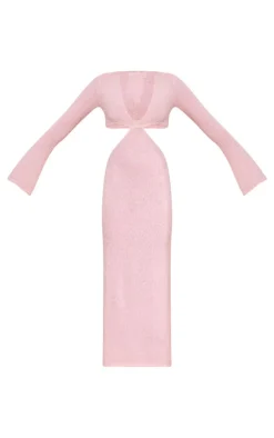 Tall Pink Bobble Knit Long Sleeve Cut Out Midaxi Dress