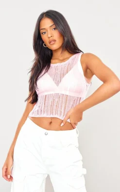 Tall Pink Distressed Knit Vest Top