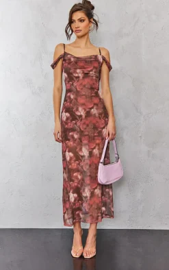 Tall Pink Floral Cowl Neck Maxi Dress