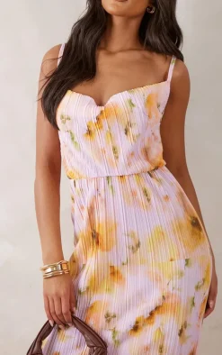 Tall Pink Floral Print Plisse Strappy Maxi Dress