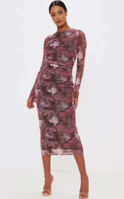 Tall Pink Floral Print Ruched Midaxi Dress