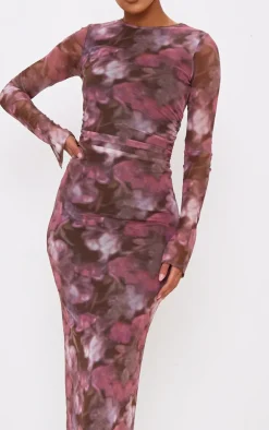 Tall Pink Floral Print Ruched Midaxi Dress
