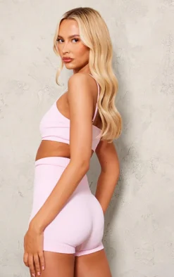 Tall Pink Ruched Detail Snatched Rib Bralette